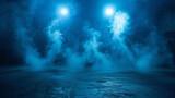 Fototapeta Niebo - Dark street, asphalt abstract blue background with smoke float up