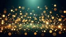 Vibrant Bokeh Effect With Numerous Gold And Teal Light Orbs Scattered Across A Dark Background., Abstract Background