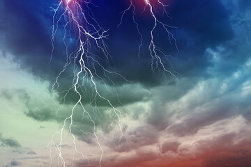 Wall Mural - lightning, thunder cloud dark cloudy sky