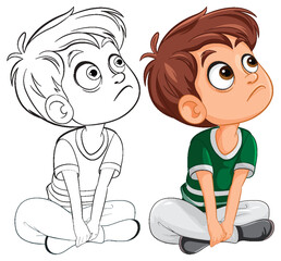 Poster - Two cartoon boys sitting, gazing upwards with curiosity.