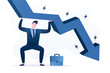 © naum - Trader trying to hold heavy falling stock or profit chart. Failure, business mistake causing troubles, despair, problem or risk from crisis or recession. Businessman with bad risk management.