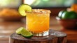 drink Mexican margarita with a combination of tequila, triple sec and lime juice at restaurant