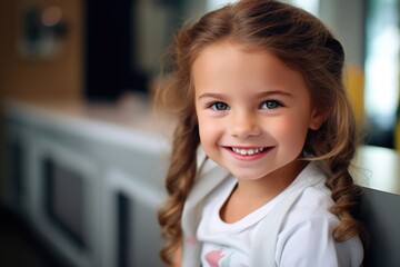 Poster - Cheerful young girl with a beaming smile. Perfect for family and happiness concepts