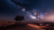 Desert landscape at night, with stars filling the sky