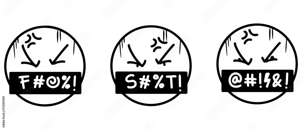 Doodle sketch style of Swearing icons cartoon hand drawn illustration ...