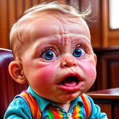 Wall Mural - Crying upset childish baby in courtroom, as defendant or lawyer