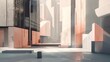 Big city life depicted in formalist aesthetics style, featuring abstract still lifes with light, minimal lines in black and grey, complemented by a warm color palette.