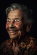 conceptual portrait of an elderly woman smiling happily