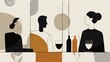 Business people illustrations in formalist aesthetic style, featuring an abstract still life with light black and gray minimal lines and a warm color palette.