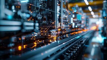 Poster - INDUSTRY 4.0. Communication network in industrial technology. Automation in factories.