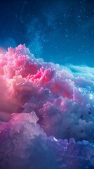 ice melts at the image's bottom with a neon pink glow, beneath a blue sky at the top.