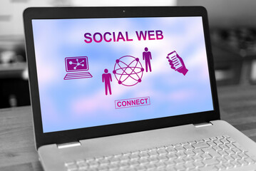 Wall Mural - social web concept on a laptop