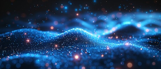 Poster - An abstract connected dot on a bright blue background with a technology theme.