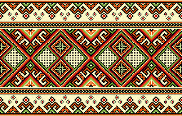 Wall Mural - Native American inspired This colorful pattern features interlocking diamonds, squares and triangles on a beige background