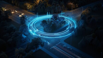 Leinwandbilder - The electron of a traffic circle light tail shows it is built for infrastructure roads and economics