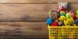 Overflowing Basket of Colorful Toys