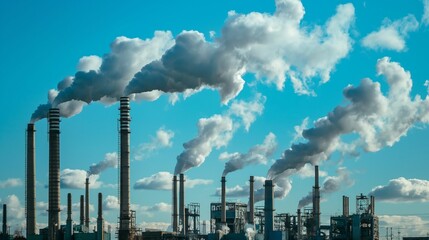 An image of a huge industrial landscape with smokestacks.