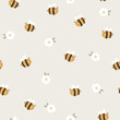 Seamless pattern with bees and flowers. Vector illustrations