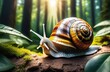 An adorable baby snail smiling while sleeping in a magical forest., fantasy, sunny, forest scene, magical, sun rays, adorable, serene, watercolor,