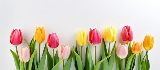  Vibrant Tulip Bouquet Blooming Against Clean White Background