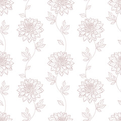 Wall Mural - Seamless pattern, hand drawn vector dahlia flowers climbing vine floral white background design