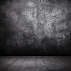 Wall Mural - Discover the gritty elegance of a black wall texture and dark concrete floor crafting an old grunge background.