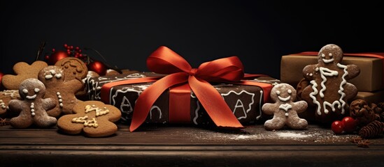 Aufkleber - Sweet Gingerbread Cookie Bundle Wrapped with Ribbon on Baking Tray Background