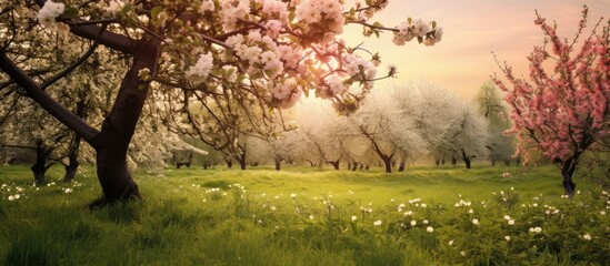 Leinwandbilder - Vibrant Spring Blossoms: A Serene Apple Orchard Blanketed in Blooming Flowers
