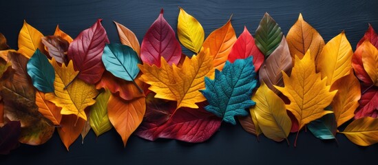 Fototapete - Vibrant Autumn Foliage Display on a Dark Background - Colorful Leaf Symphony