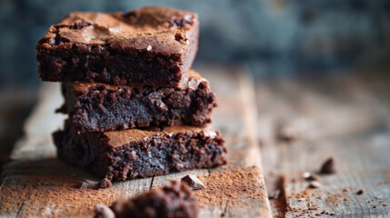 Wall Mural - Close up Stake of Brownies Chocolate Cake With Empty Copy Space