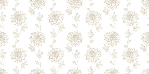 Wall Mural - white floral background pattern with dahlia flowers, elegant seamless repeating wallpaper design