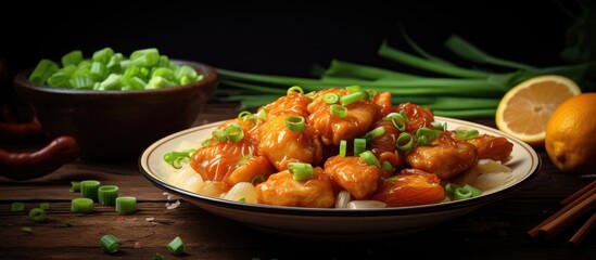Aufkleber - Delicious Asian Stir-Fry Dish with Fresh Green Vegetables and Orange Chicken