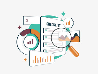 Wall Mural - website seo audit horizontal concept. web site search analytics with speed test results, user experi