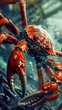 A cyborg crab scuttling across the screen, its movement mimicking your scrolling, mobile phone wallpaper