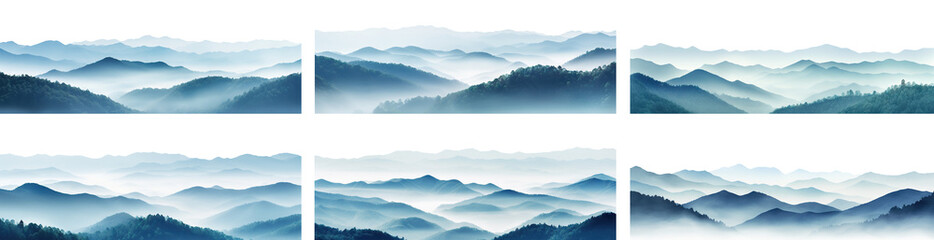 Wall Mural - Set of surreal foggy mountain landscapes, cut out