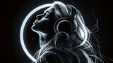 Electronic Music Girl on a circle on black background