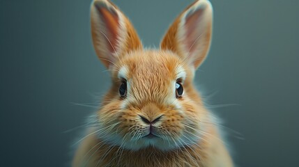 Wall Mural - Close up of a brown rabbit with whiskers and fur looking at the camera