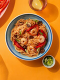 Fototapeta Do akwarium - Pasta with shrimp