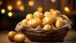 Basket of fresh potatoes on cozy background
