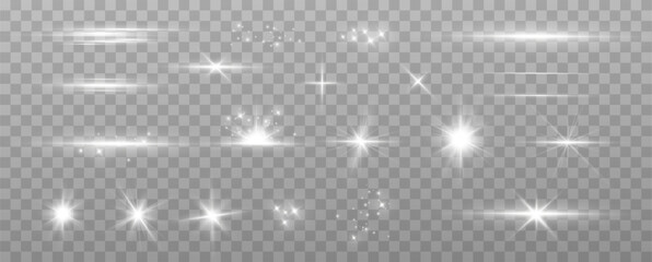 Wall Mural - light effect. bright star. light explodes on a transparent background. bright sun.