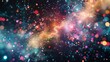 Vibrant cosmic explosion captured in photograph with colorful sparkles. Celestial celebration with a burst of colors and bokeh lights. Stellar explosion depiction with glittering sparkles