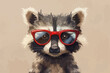 reccoon with red glasses
