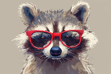 Sticker - reccoon with red glasses