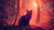 Black Cat in the forest against a moon
