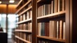 A lot of old books for reading on wooden bookshelves in the library, dark background, copy space for text, Book tops. Educational, culture and science concept. Close up.