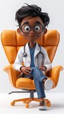 Fototapeta Koty - 3d character male doctor sitting on a chair on a white background. Generative AI