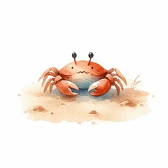 Crabs scuttling on the sand. watercolor illustration, Cute sea inhabitants. Crab Crustacean Marine Animal, Isolated Clipart Illustration. white background.