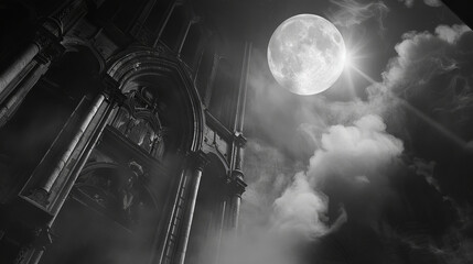 Wall Mural - Old gothic castle in the night under the moon