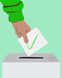 © fStop - Close up hand of voter placing ballot with green check mark in ballot box