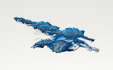 Sticker - 3d Deep Blue Water Georgia Map Shaded Relief Texture Map On White Background 3d Illustration